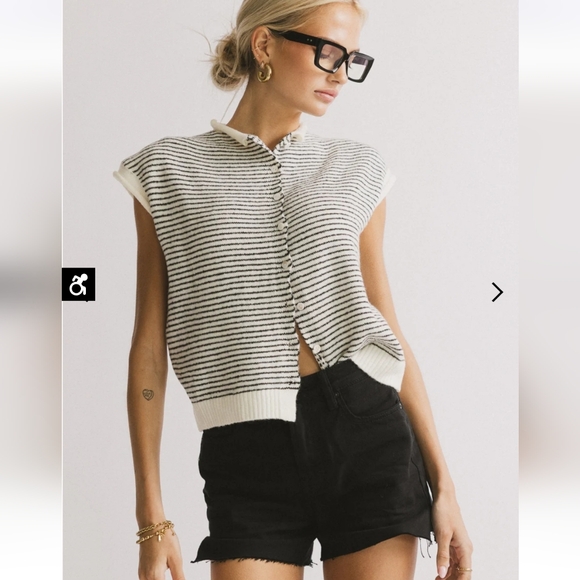 bohme Tops - bohme Clark Cardigan, White With Black Stripes, Wool Blend, Size Small